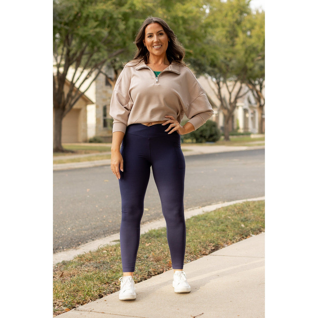 NAVY Crossover Full Length Leggings with Pockets  - Luxe Leggings by Julia Rose®