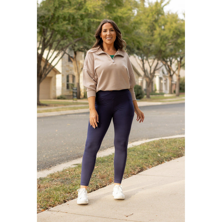 NAVY Crossover Full Length Leggings with Pockets  - Luxe Leggings by Julia Rose®