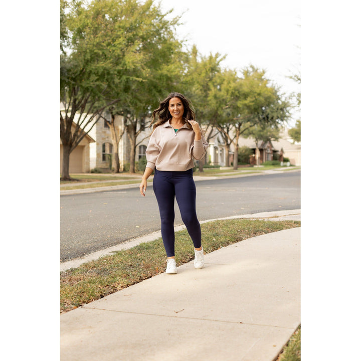 NAVY Crossover Full Length Leggings with Pockets  - Luxe Leggings by Julia Rose®