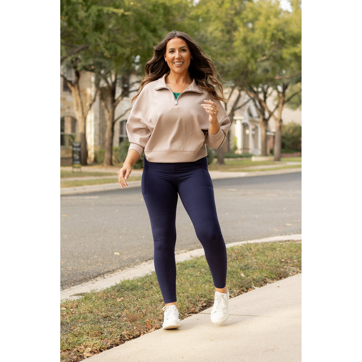 NAVY Crossover Full Length Leggings with Pockets  - Luxe Leggings by Julia Rose®