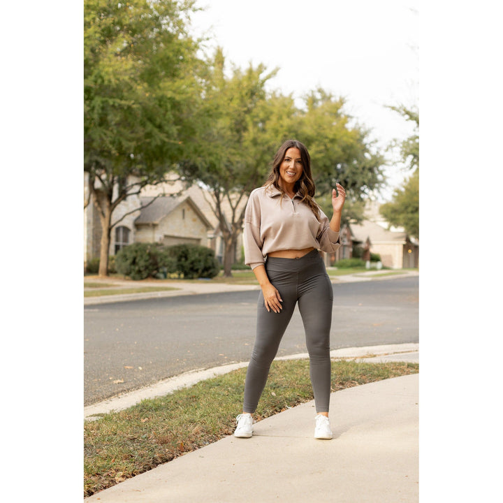 CHARCOAL Crossover Full Length Leggings with Pockets  - Luxe Leggings by Julia Rose®