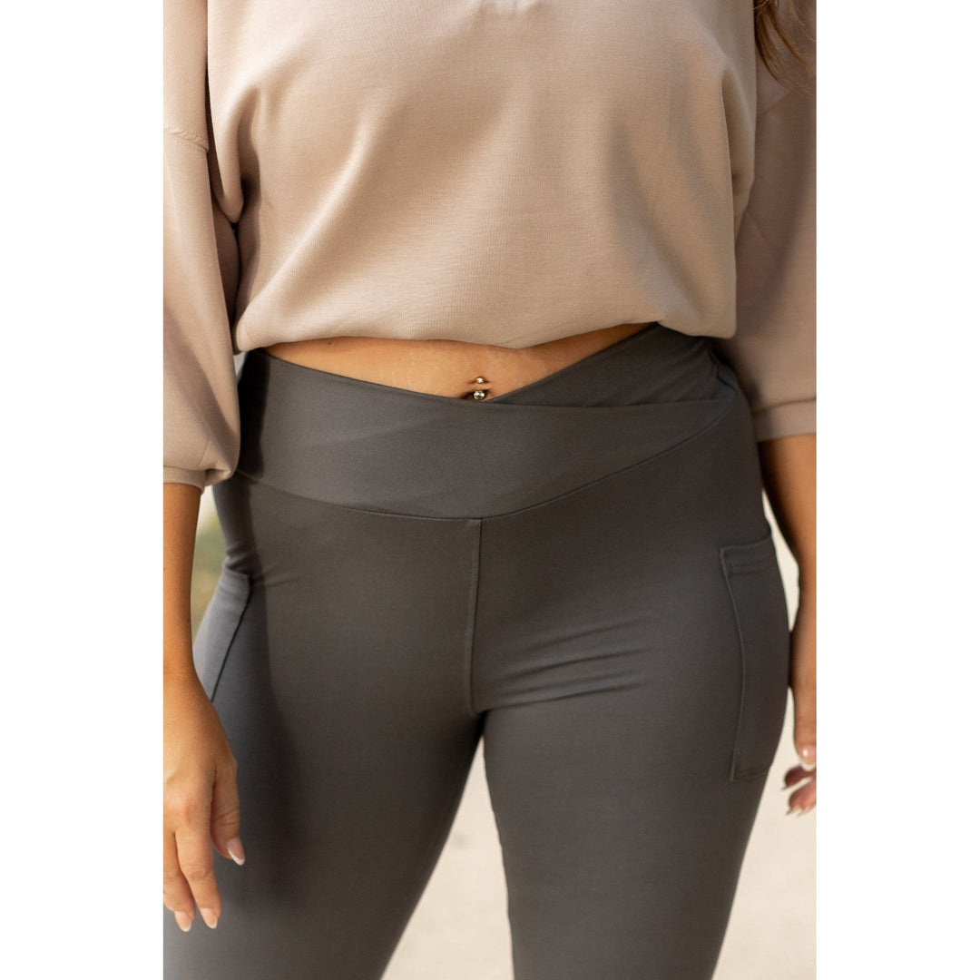 CHARCOAL Crossover Full Length Leggings with Pockets  - Luxe Leggings by Julia Rose®