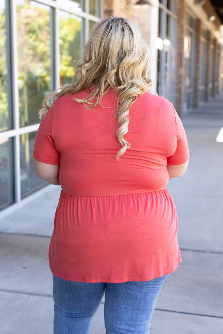 IN STOCK Sarah Ruffle Short Sleeve - Deep Coral