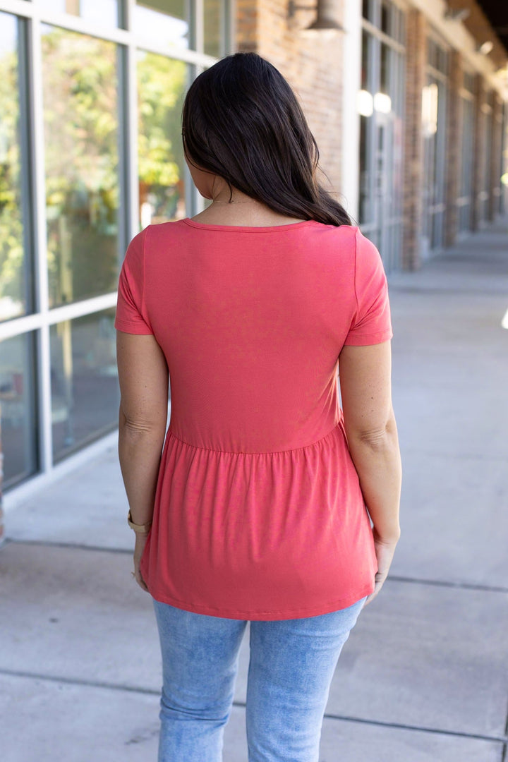 IN STOCK Sarah Ruffle Short Sleeve - Deep Coral