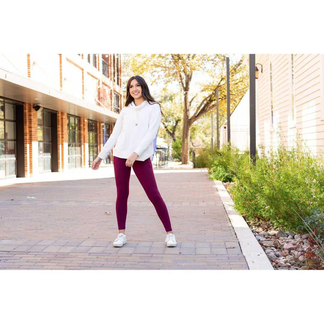 MAROON Crossover Full Length Leggings with Pockets  - Luxe Leggings by Julia Rose®