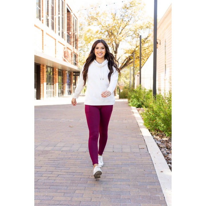 MAROON Crossover Full Length Leggings with Pockets  - Luxe Leggings by Julia Rose®