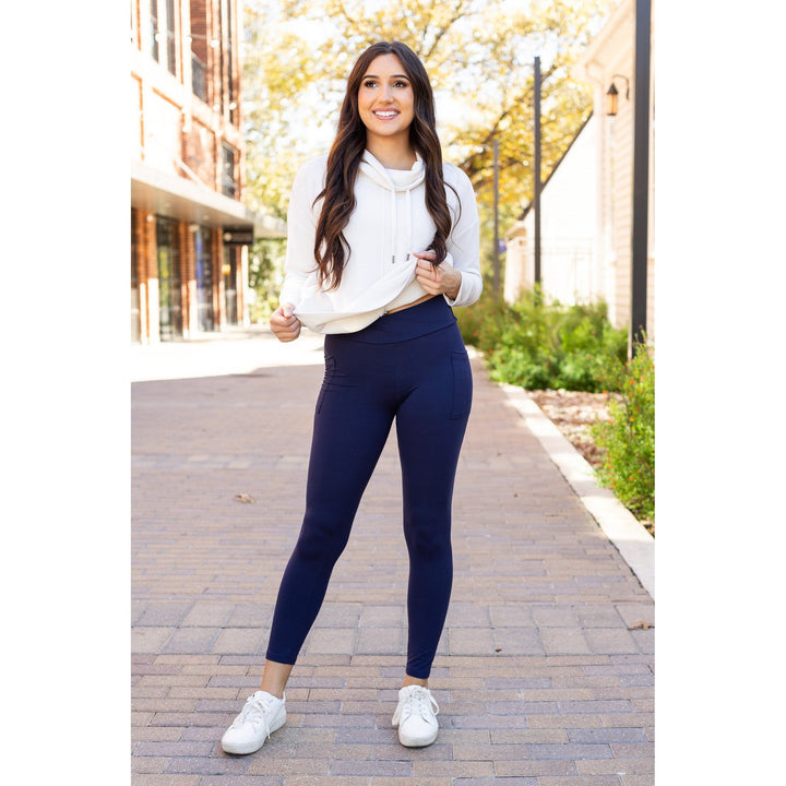 NAVY Crossover Full Length Leggings with Pockets  - Luxe Leggings by Julia Rose®