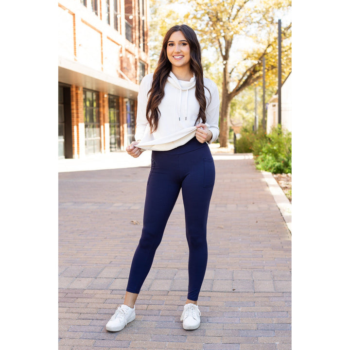 NAVY Crossover Full Length Leggings with Pockets  - Luxe Leggings by Julia Rose®