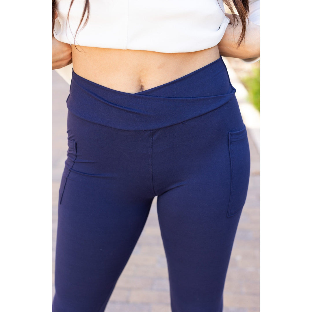 NAVY Crossover Full Length Leggings with Pockets  - Luxe Leggings by Julia Rose®