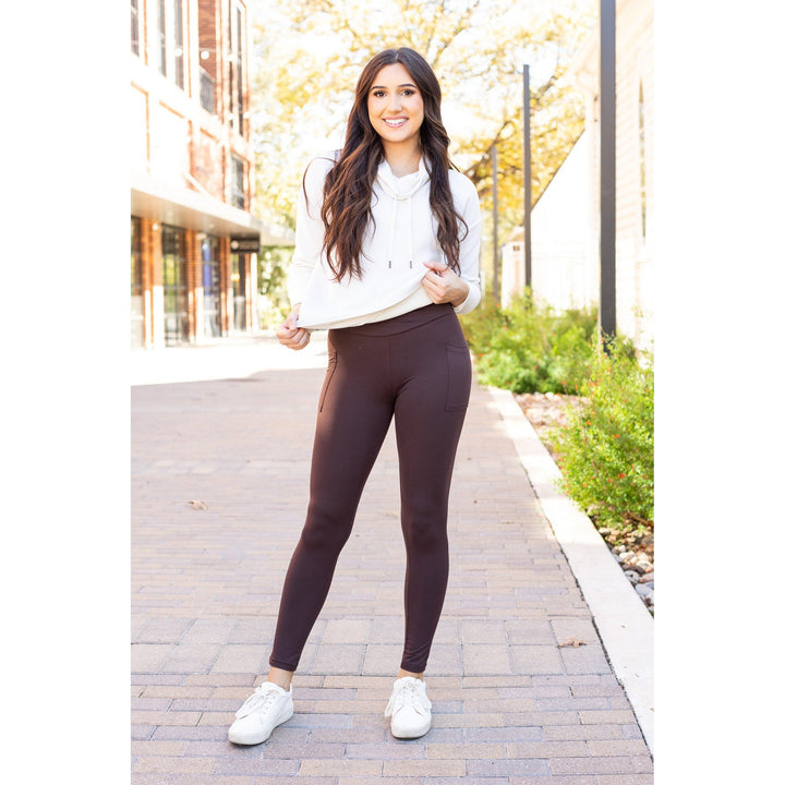 BROWN Crossover Full Length Leggings with Pockets - Luxe Leggings by Julia Rose®