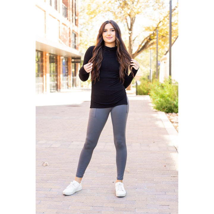 CHARCOAL Crossover Full Length Leggings with Pockets  - Luxe Leggings by Julia Rose®