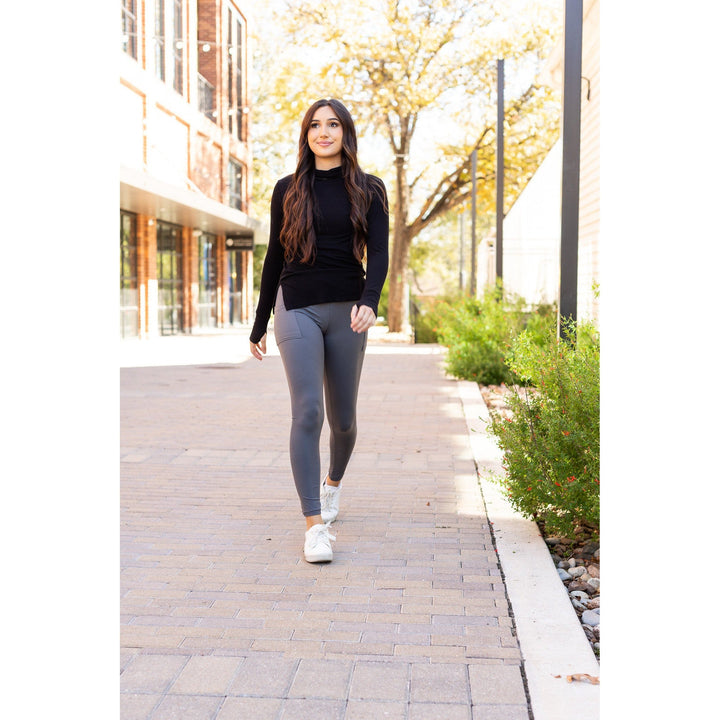 CHARCOAL Crossover Full Length Leggings with Pockets  - Luxe Leggings by Julia Rose®