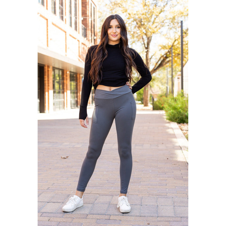 CHARCOAL Crossover Full Length Leggings with Pockets  - Luxe Leggings by Julia Rose®