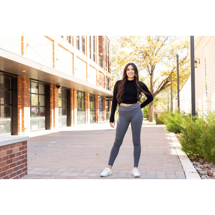 CHARCOAL Crossover Full Length Leggings with Pockets  - Luxe Leggings by Julia Rose®