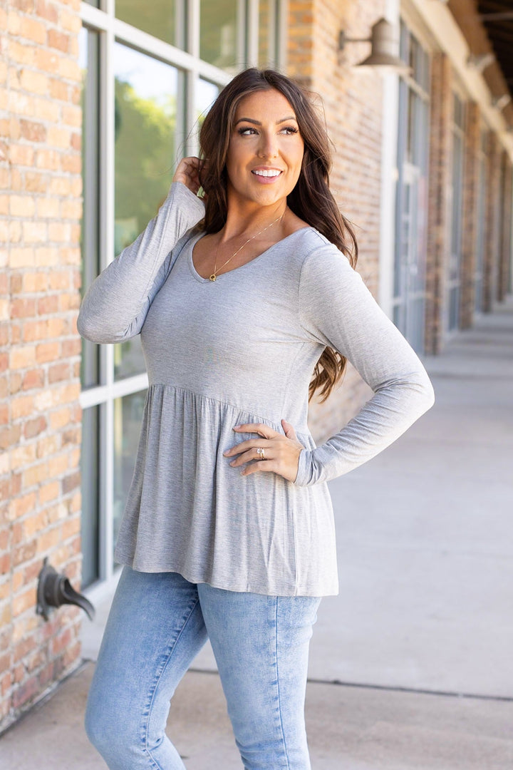 IN STOCK Long Sleeve Sarah Ruffle - Light Grey