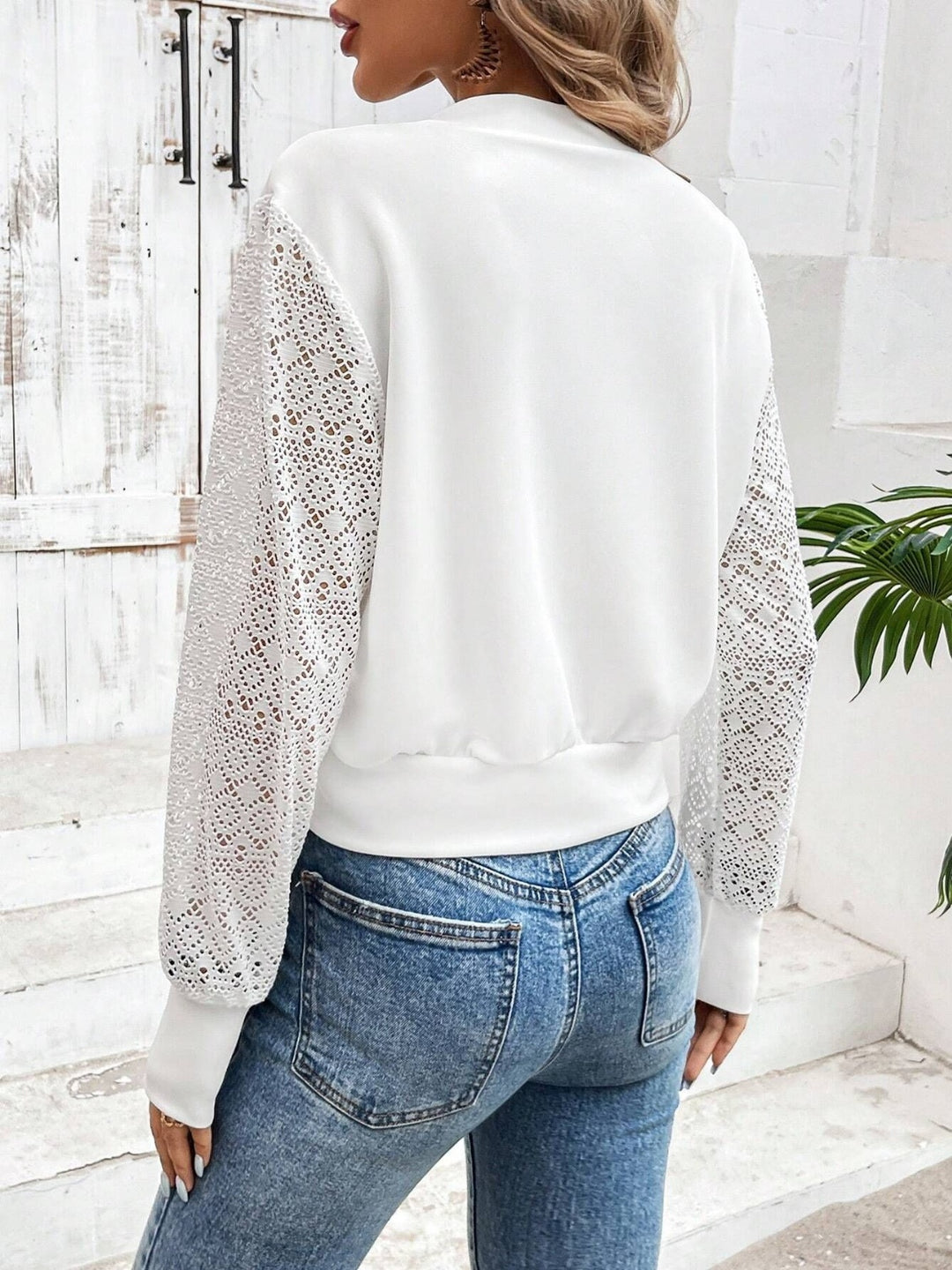 Baseball Collar Lace Patchwork Long Sleeve Jacket