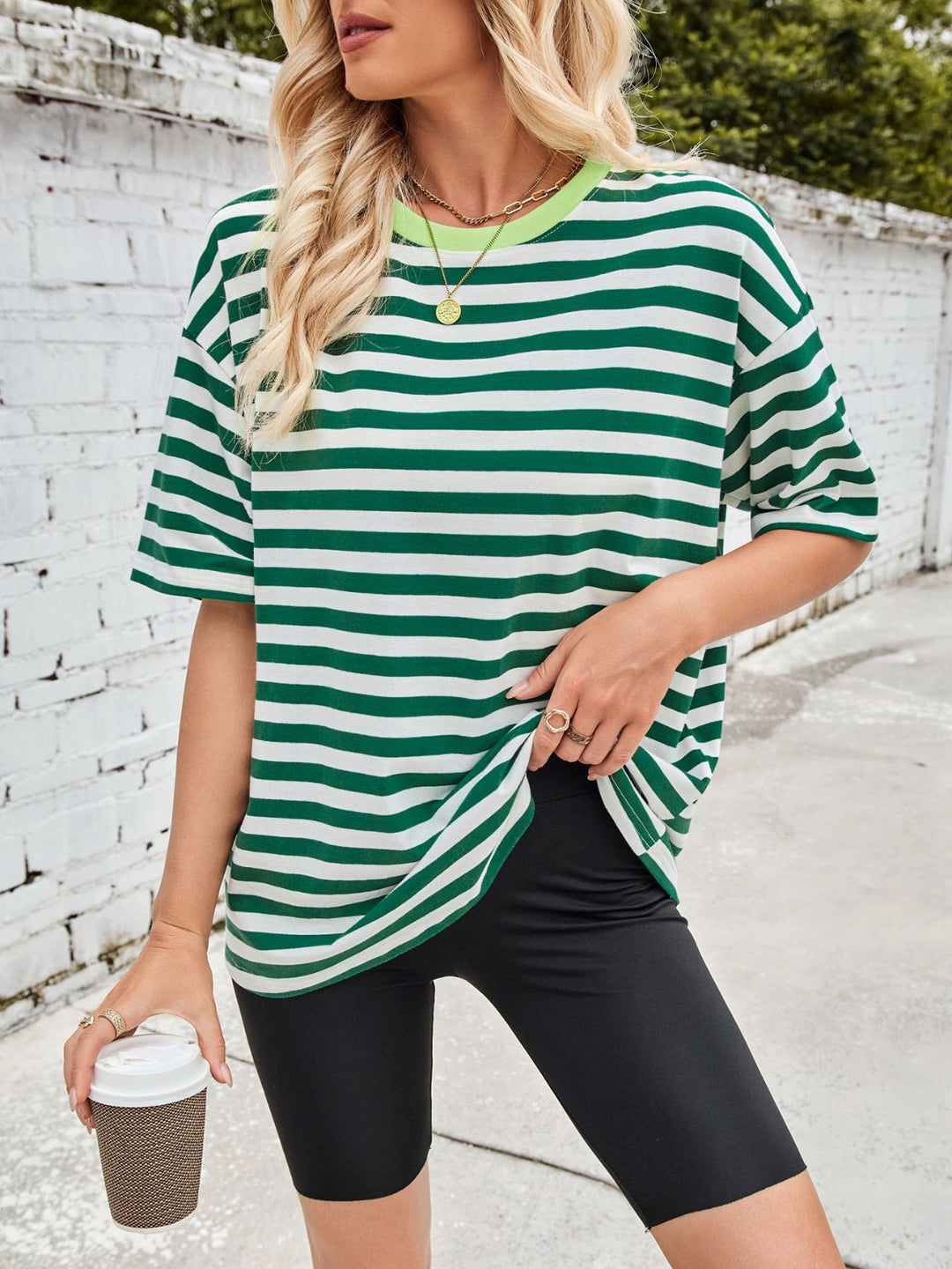 Lovelet Striped Round Neck Half Sleeve T-Shirt