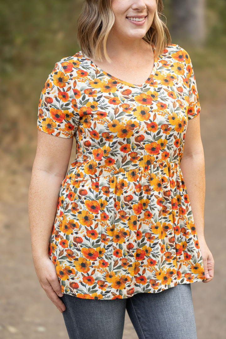 IN STOCK Sarah Ruffle Short Sleeve - Fall Floral