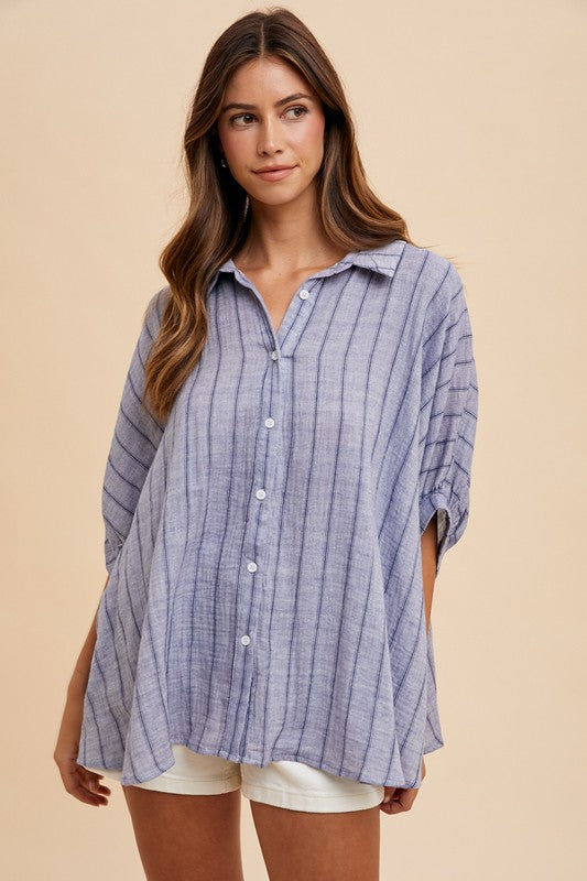 Annie Wear Striped Button Up Half Sleeve Shirt