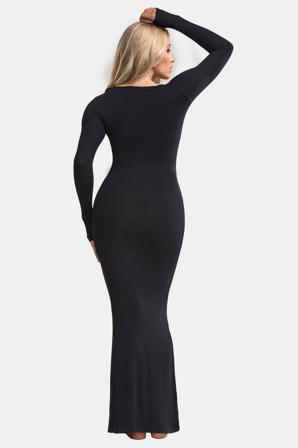 Long Sleeve Maxi Dress Square Neck Full Size Built-In Shapewear