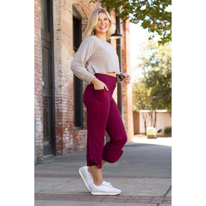 The Courtney - Maroon High Waisted Gaucho Pants - by Julia Rose