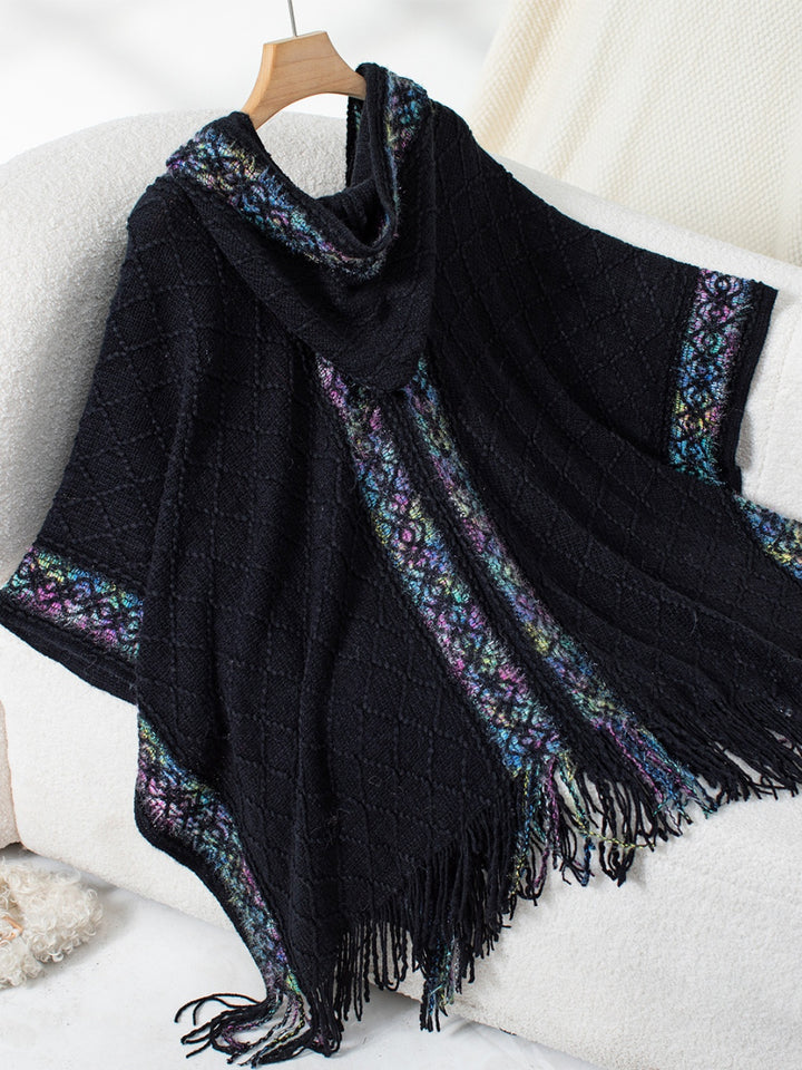 Fringe Half Sleeve Hooded Poncho