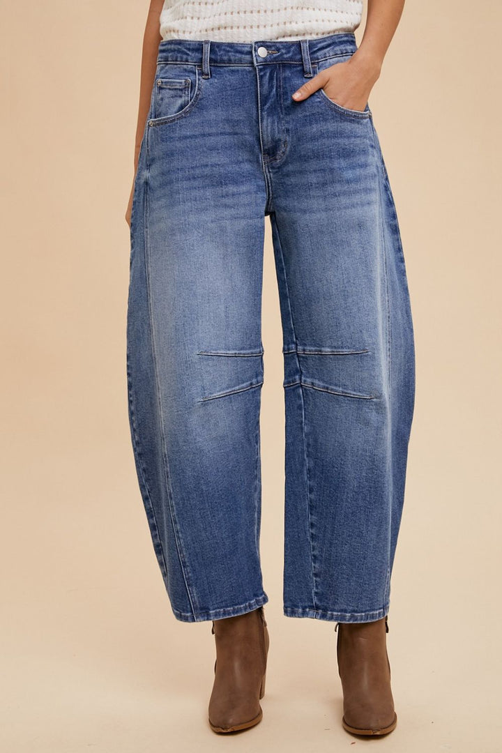 Annie Wear Mid Rise Barrel Leg Jeans with Pockets