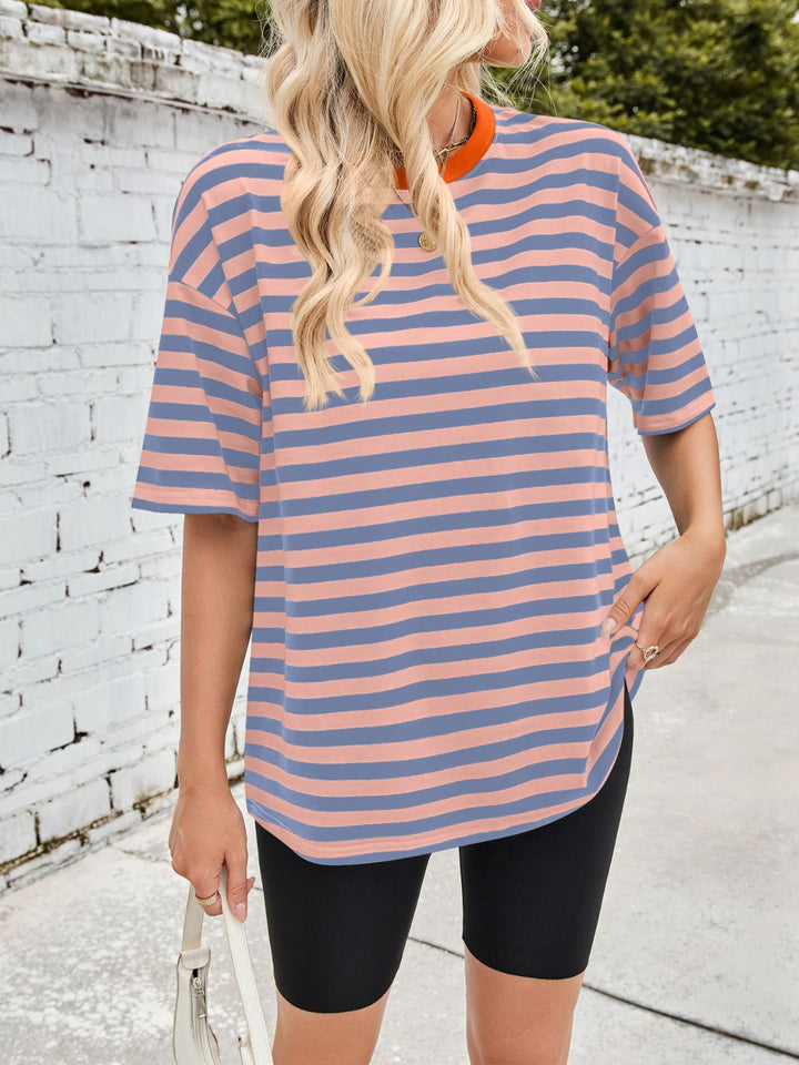 Lovelet Striped Round Neck Half Sleeve T-Shirt