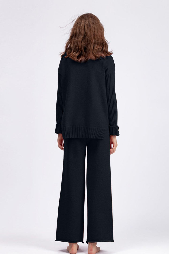 Basic Bae High- Low Turtleneck Long Sleeve Top and Pants Sweater Set