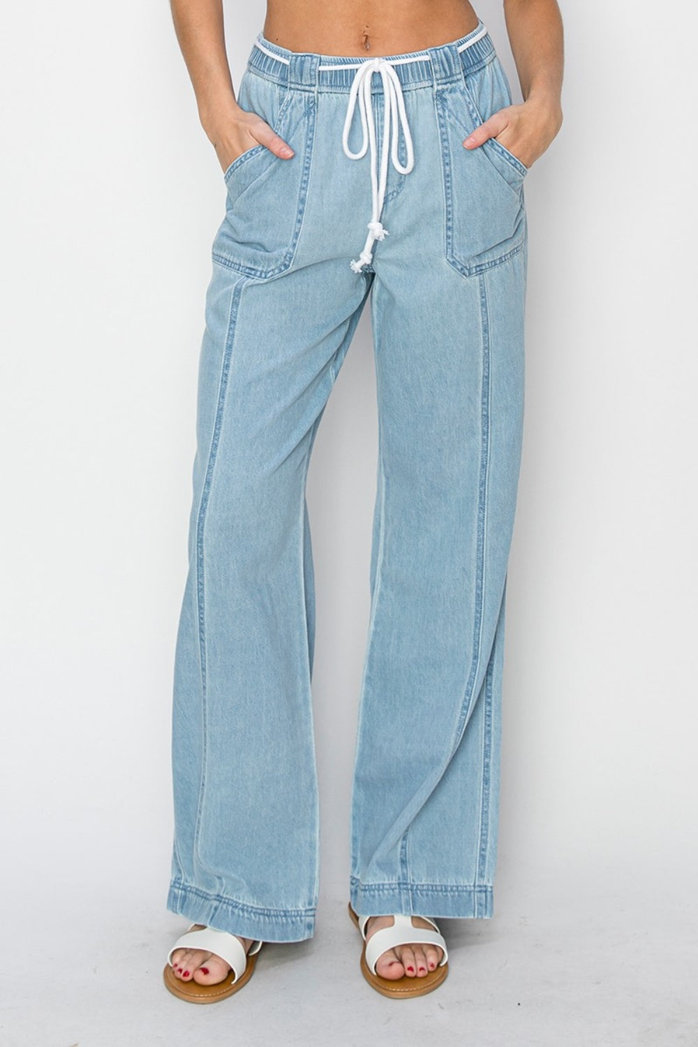 RISEN High Rise Straight Linen Style Jeans