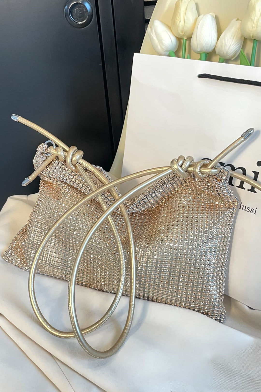 Rhinestone Knotted Strap Crossbody Bag