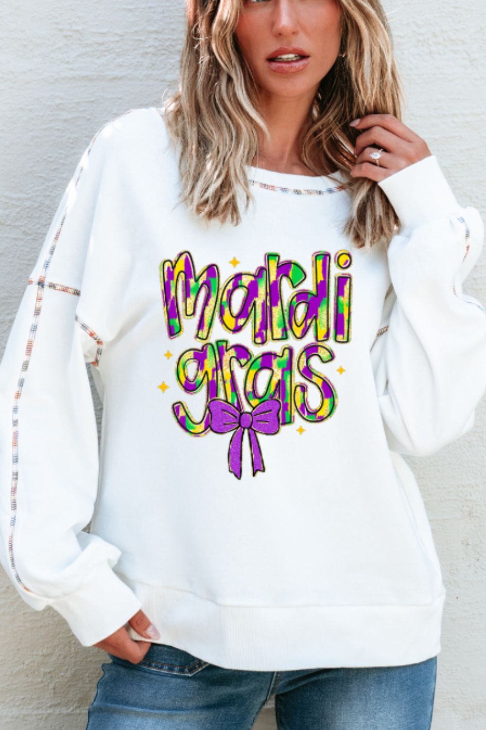 MARDI GRAS Round Neck Long Sleeve Sweatshirt