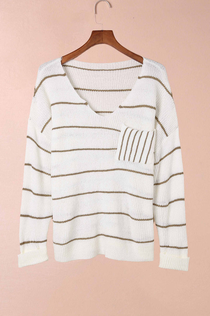 Striped V-Neck Drop Shoulder Sweater