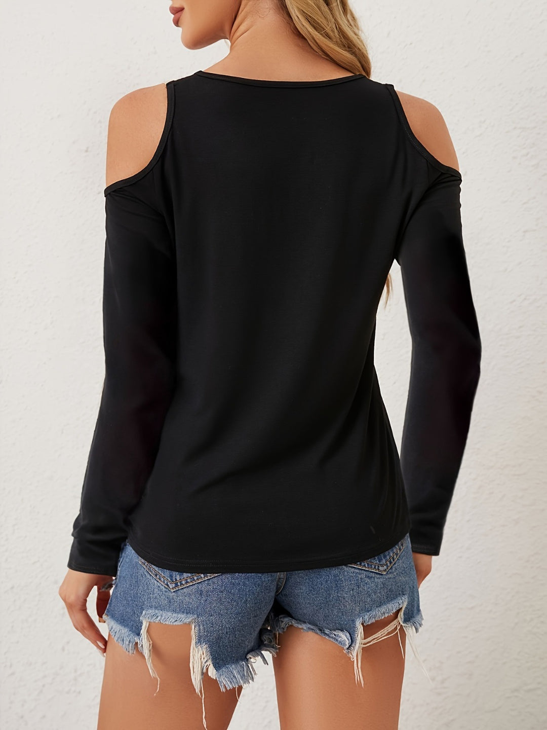 V-Neck Cold Shoulder Long Sleeve T-Shirt