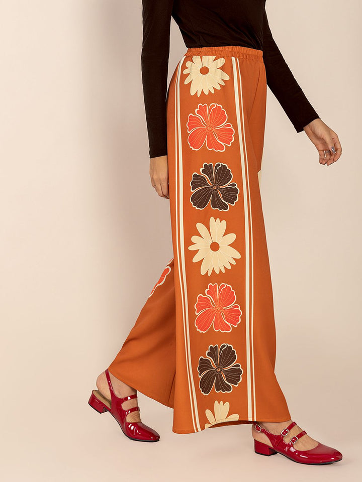 Printed Elastic Waist Wide Leg Pants