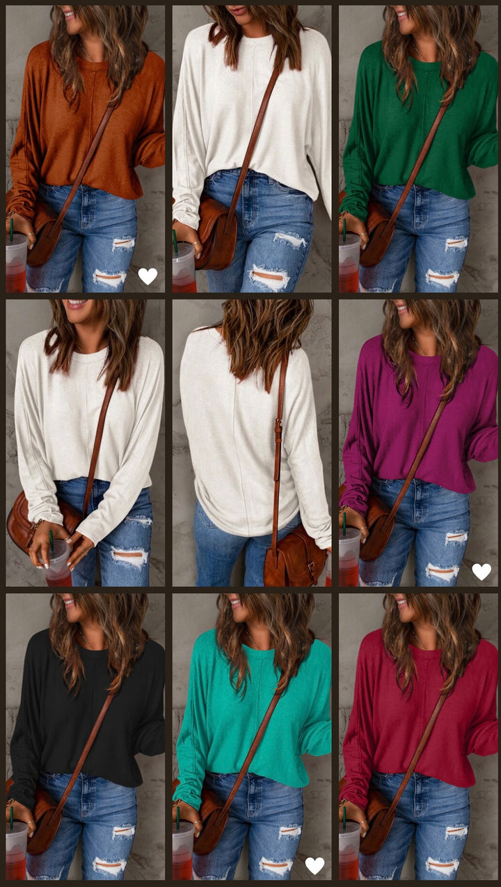 Comfort is KEY Round Neck Long Sleeve Dolman Top