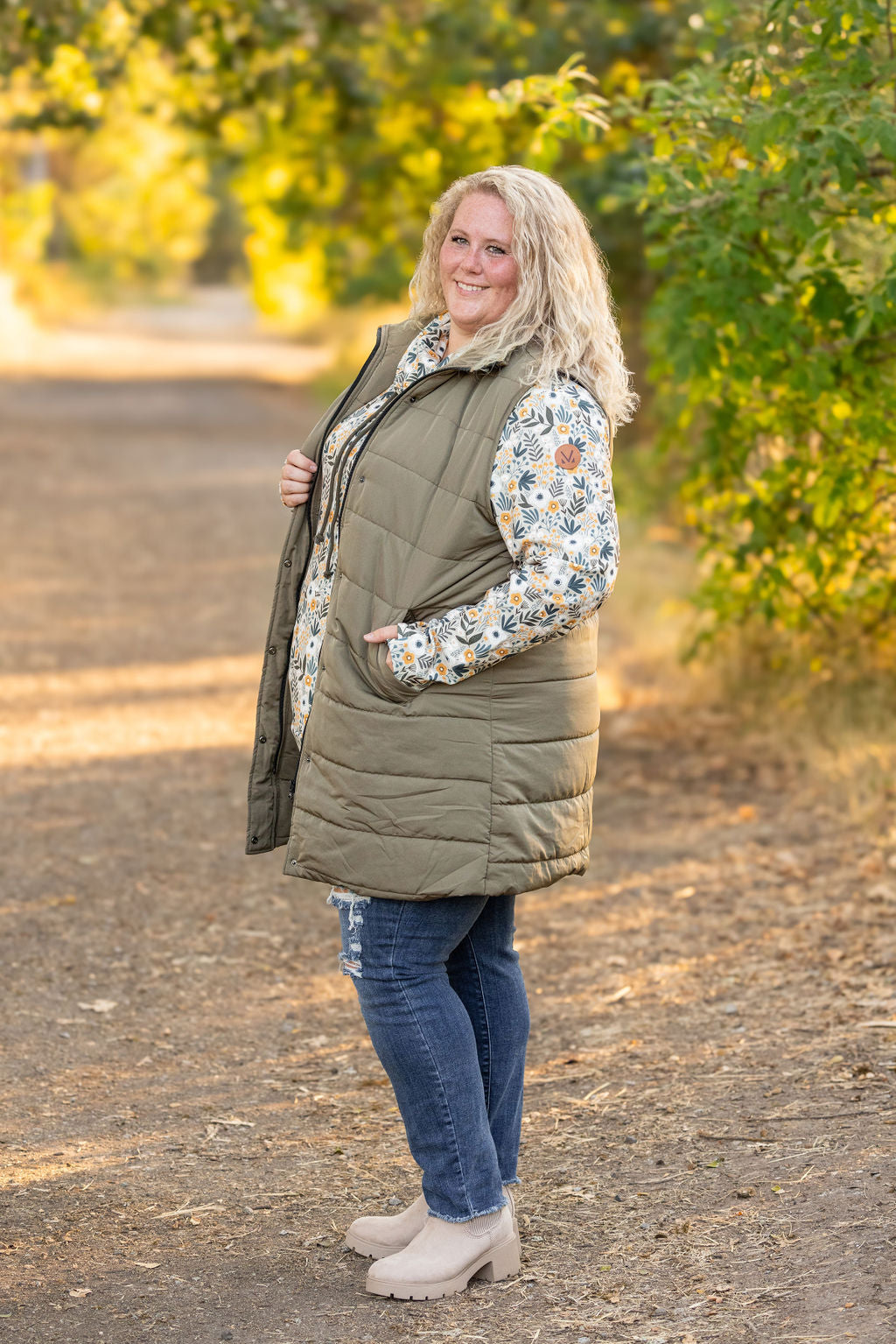 IN STOCK Harlow Long Vest - Olive