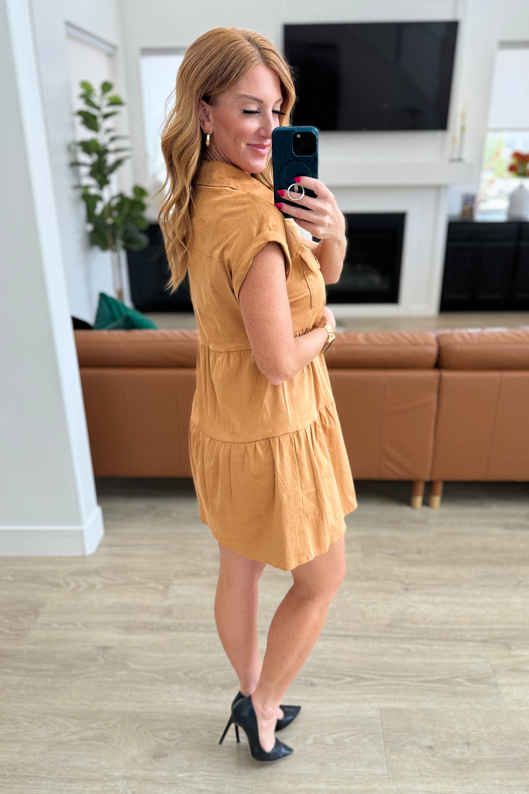 Don't Hang Up Faux Suede Shirt Dress