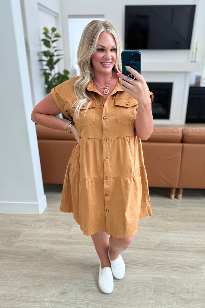 Don't Hang Up Faux Suede Shirt Dress