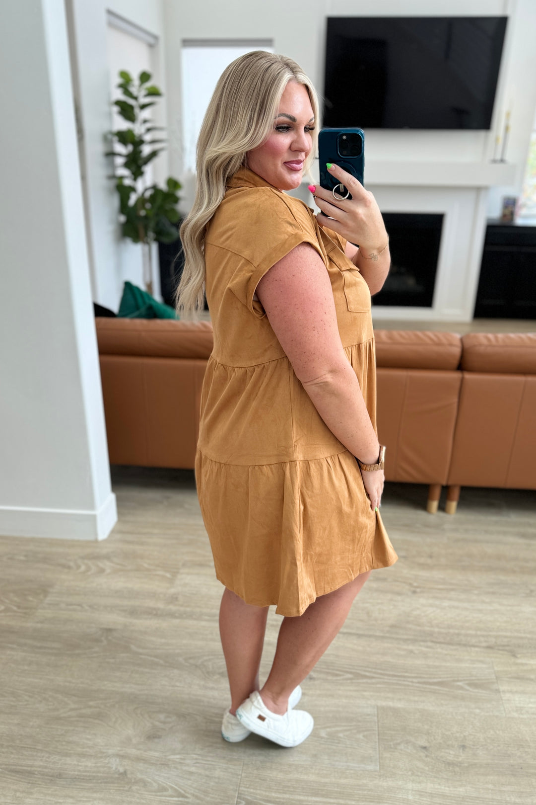 Don't Hang Up Faux Suede Shirt Dress