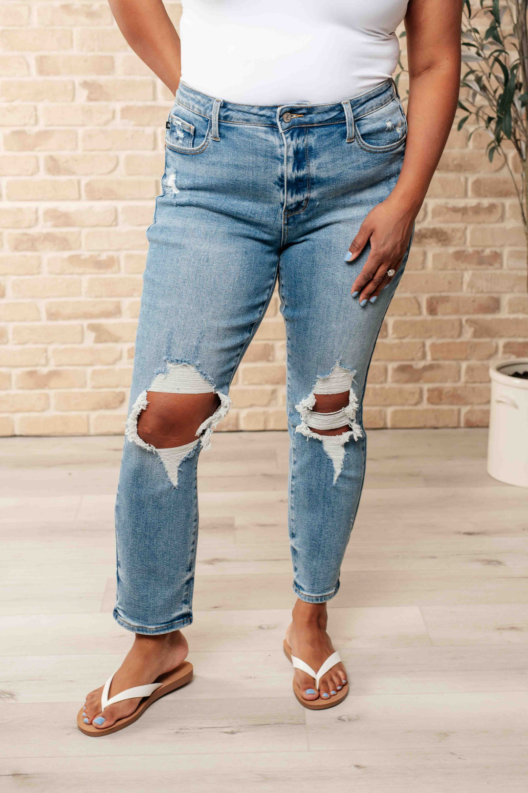 Frankie High Waist Distressed Judy Blue Boyfriend Jeans