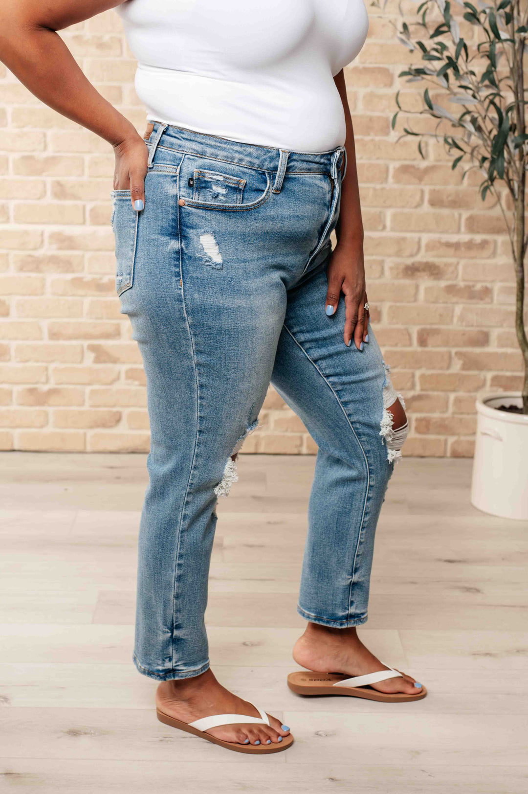 Frankie High Waist Distressed Judy Blue Boyfriend Jeans