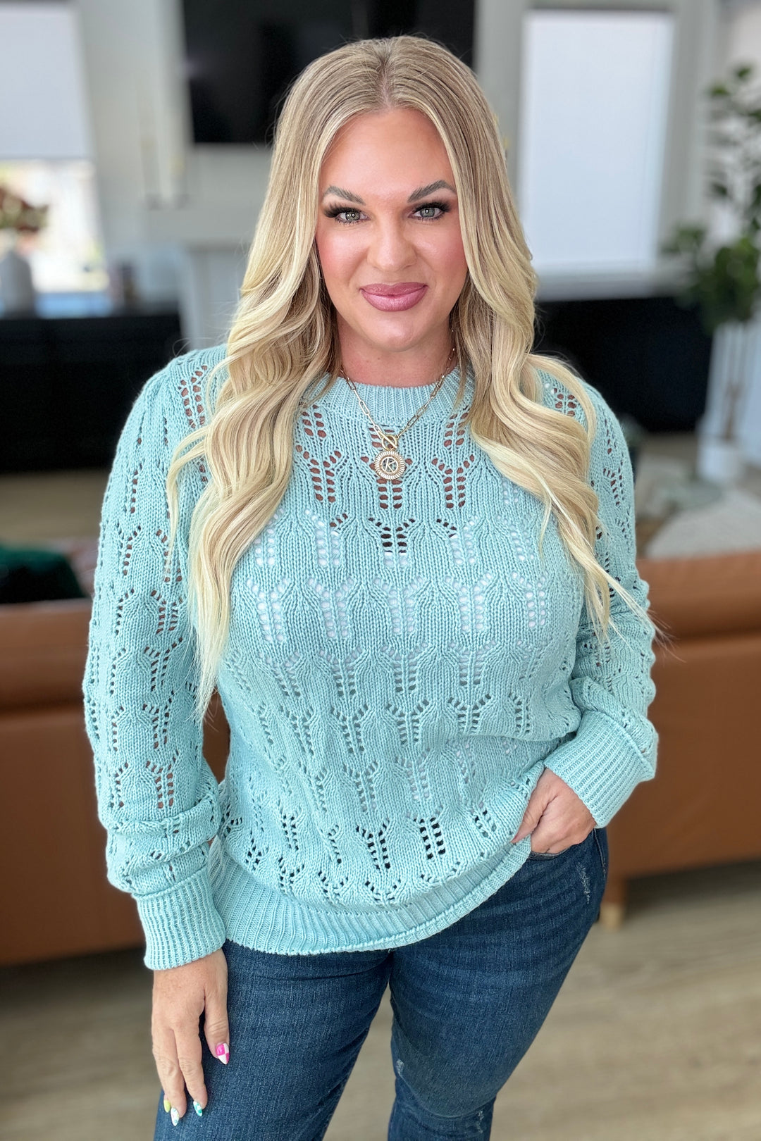 Hole In One Sheer Pointelle Knit Sweater