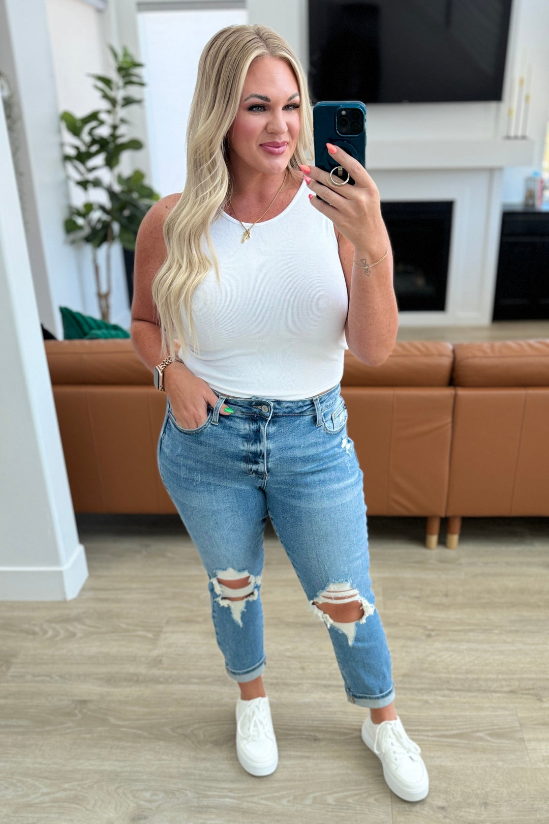 Frankie High Waist Distressed Judy Blue Boyfriend Jeans