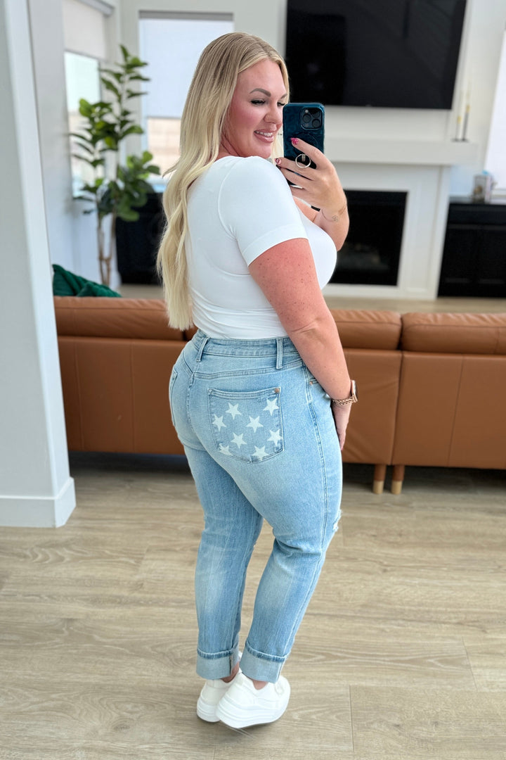 Sam Mid Rise Star Pocket Boyfriend Judy Blue Jeans