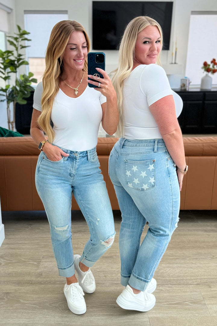 Sam Mid Rise Star Pocket Boyfriend Judy Blue Jeans