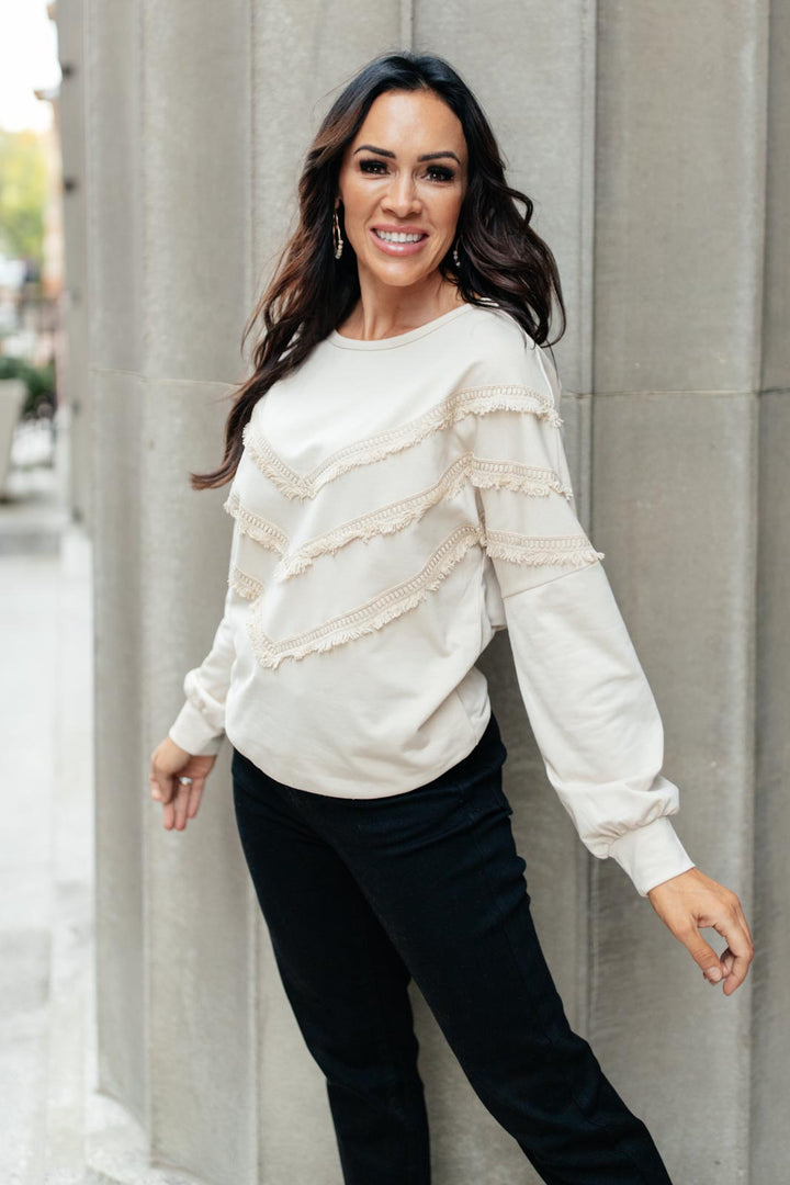 Into The Fringe Top in Beige