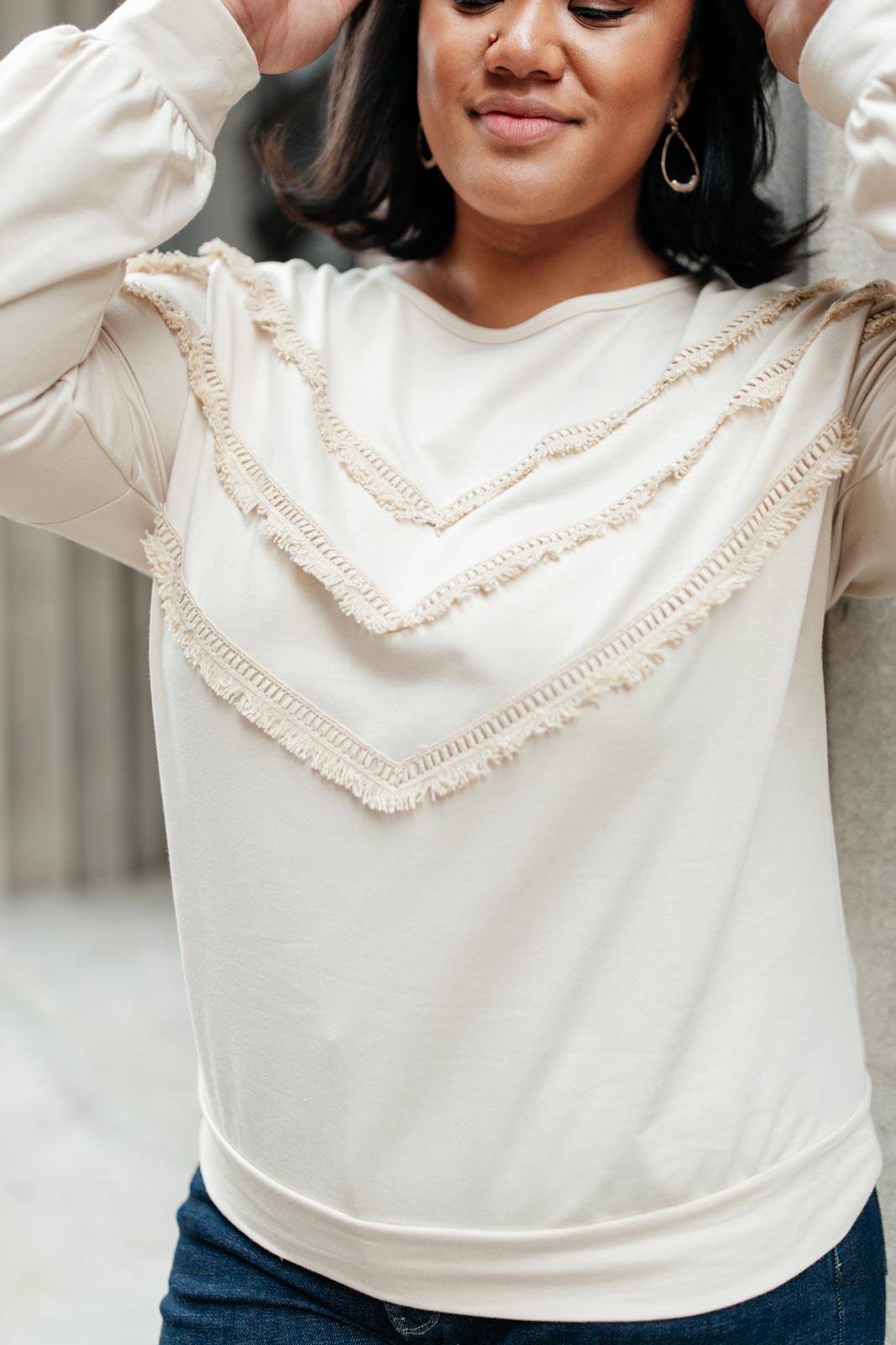 Into The Fringe Top in Beige