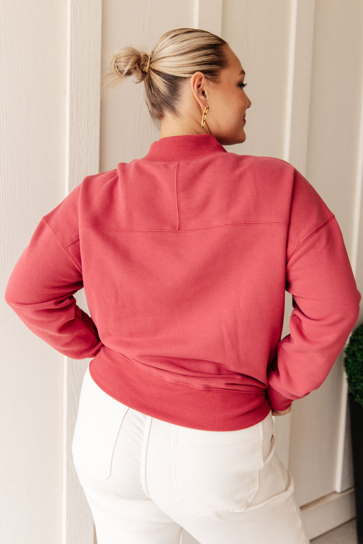 Make No Mistake Mock Neck Pullover in Cranberry