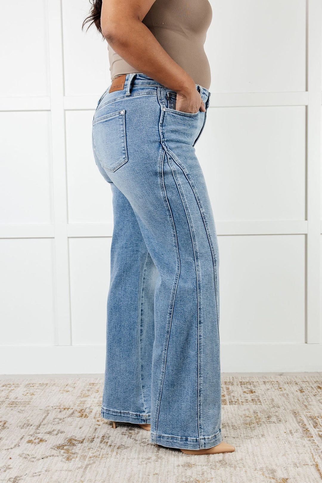 Melia High Rise Side Seam Detail Wide Leg Jeans